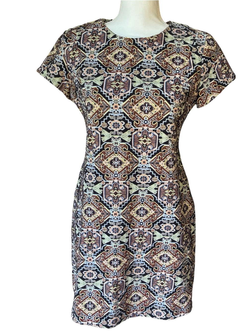 NWOT Zara Trafaluc Retro Print Short Sleeve Abstract Casual Rare Mini Dress L